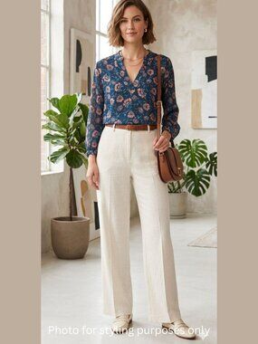 DR2 Blue and Pink Relaxed Blouse with Mandarin Collar
